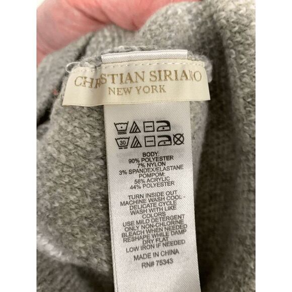Christian Siriano Pom Beanie Hat Winter Jacquard Stretchable Gray White One Size - Picture 3 of 4